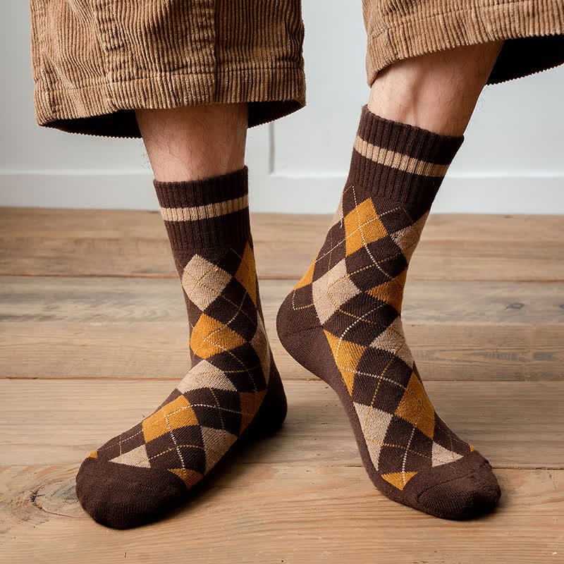 Calzini in cotone stile britannico a quadri a rombi