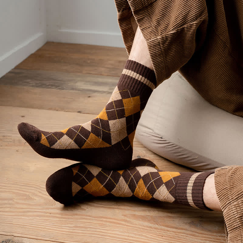 Calzini in cotone stile britannico a quadri a rombi