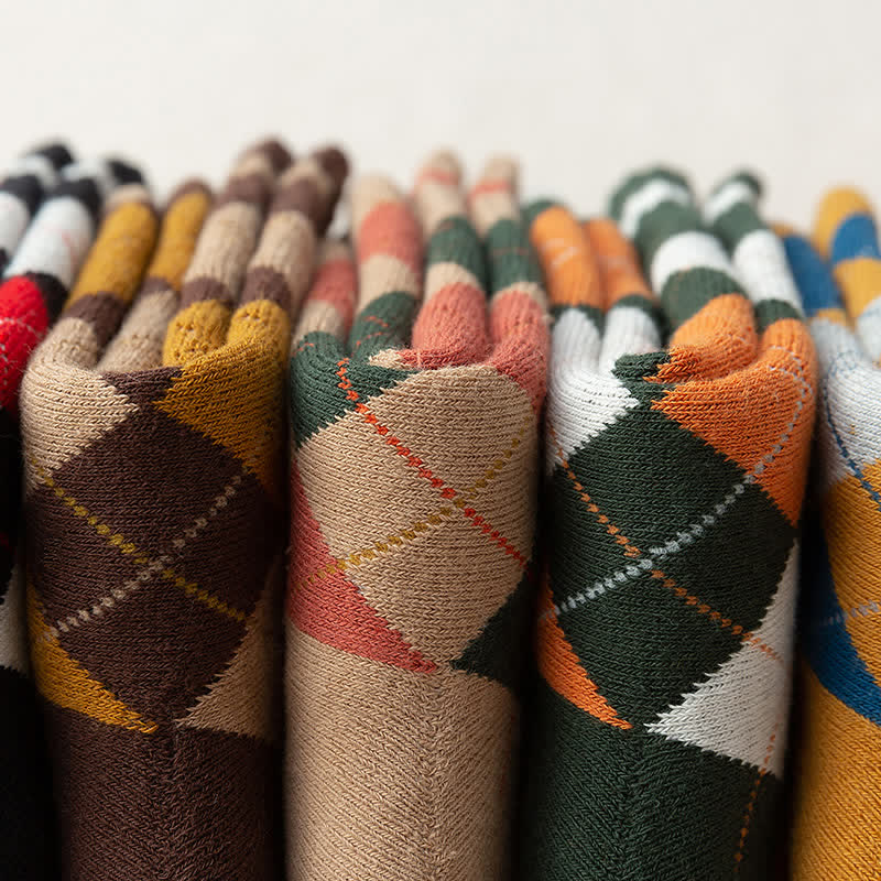 Calzini in cotone stile britannico a quadri a rombi - image 8