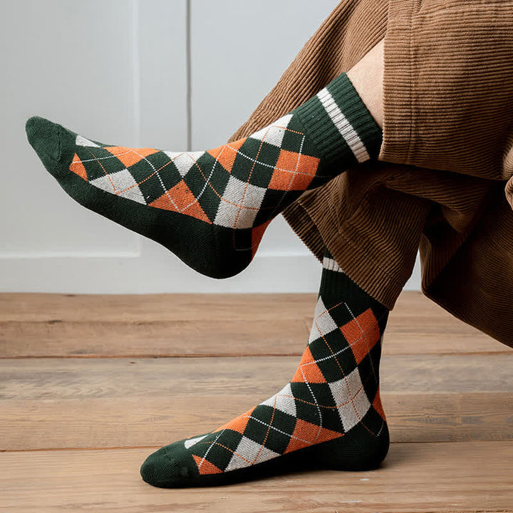 Calzini in cotone stile britannico a quadri a rombi