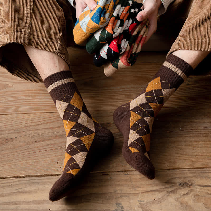 Calzini in cotone stile britannico a quadri a rombi