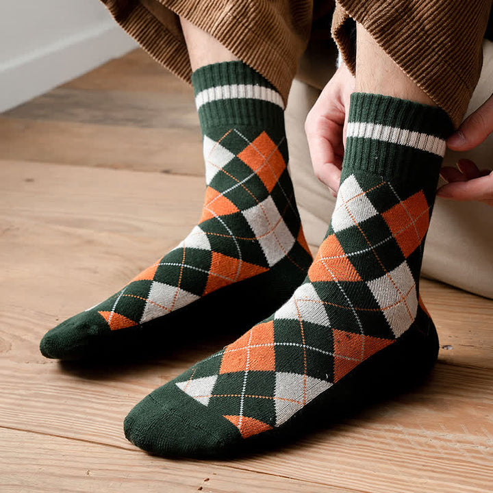 Calzini in cotone stile britannico a quadri a rombi