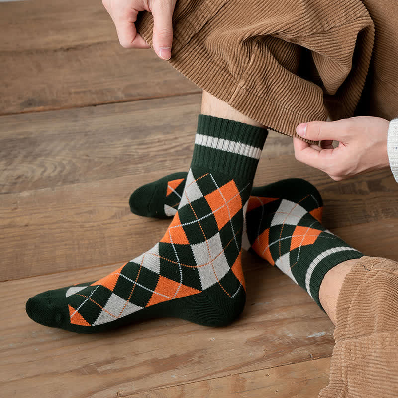 Calzini in cotone stile britannico a quadri a rombi