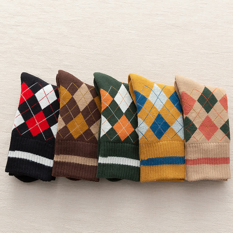 Calzini in cotone stile britannico a quadri a rombi