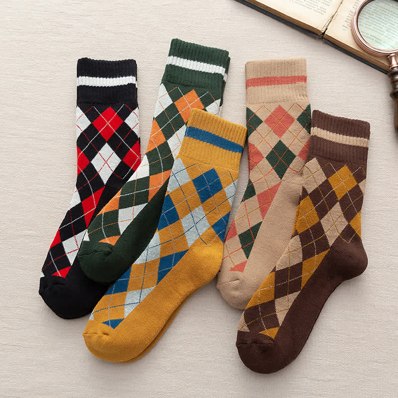Calzini in cotone stile britannico a quadri a rombi