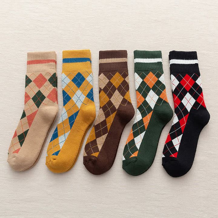 Calzini in cotone stile britannico a quadri a rombi