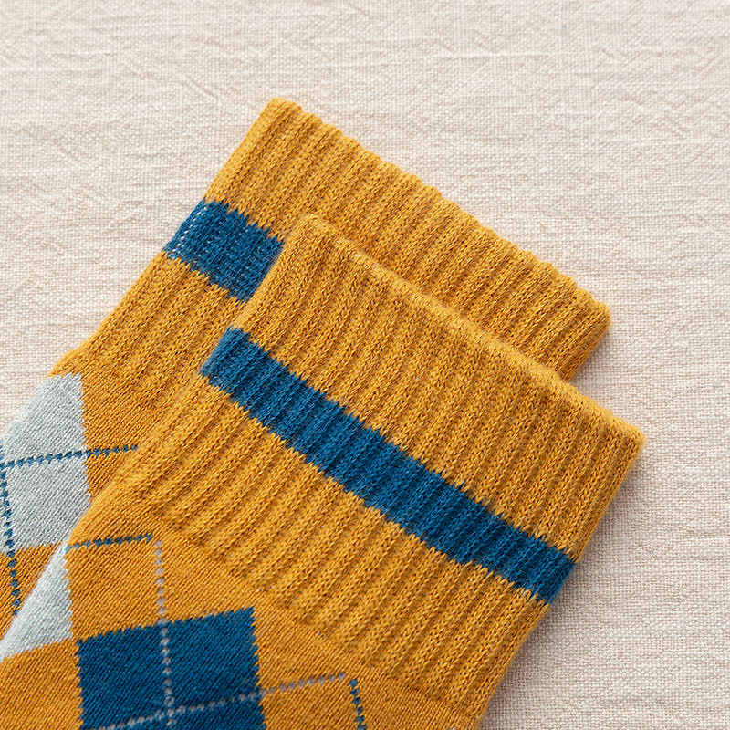 Calzini in cotone stile britannico a quadri a rombi