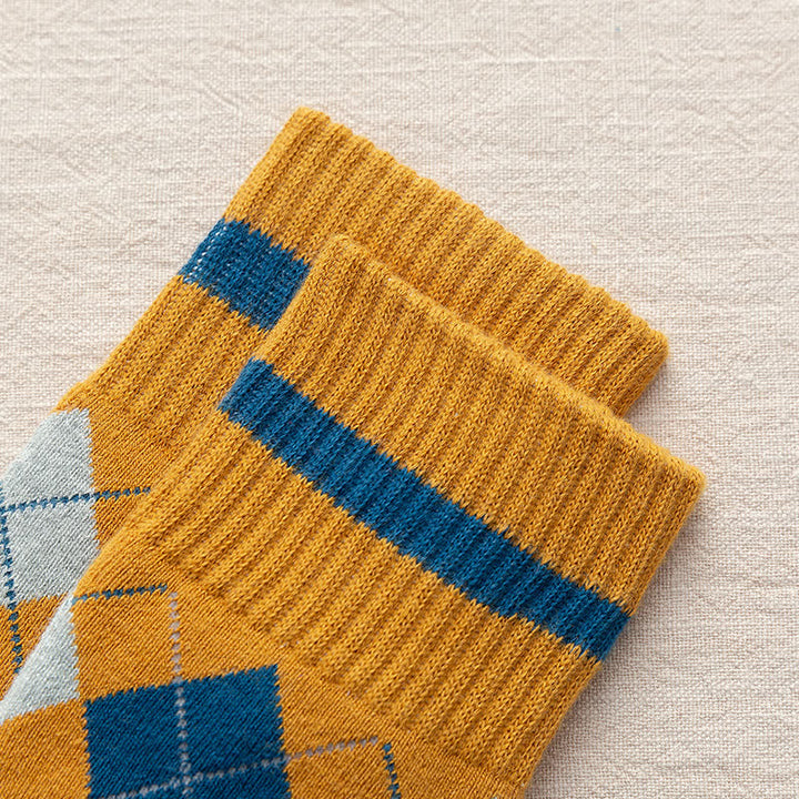 Calzini in cotone stile britannico a quadri a rombi