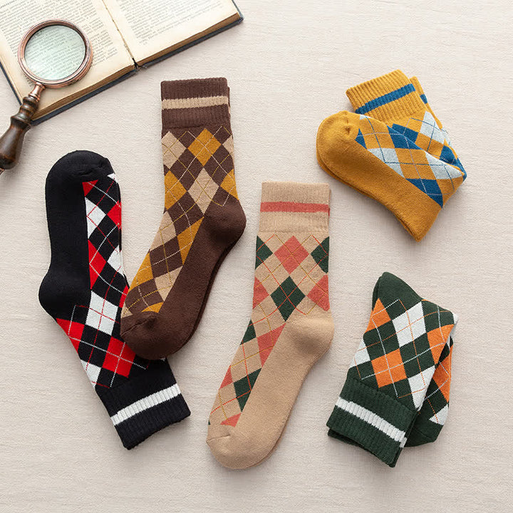Calzini in cotone stile britannico a quadri a rombi
