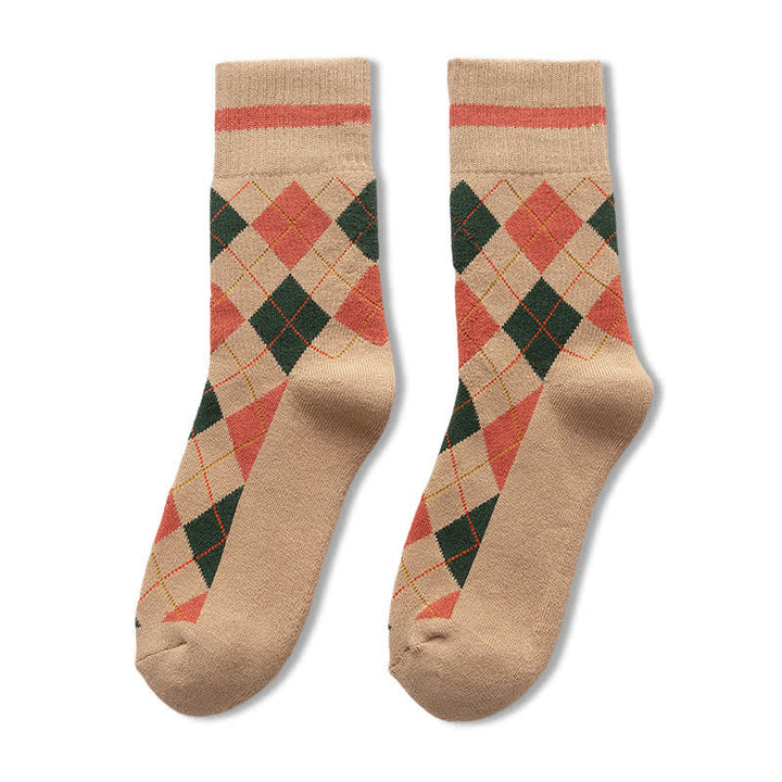 Calzini in cotone stile britannico a quadri a rombi - Beige - 6 paia - Taglia unica (US 6.5 - US 10) - image 18