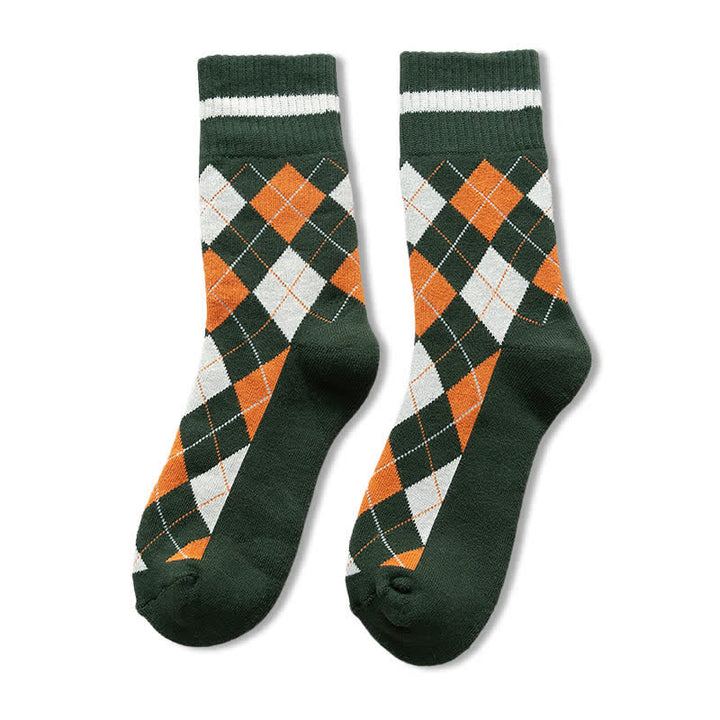 Calzini in cotone stile britannico a quadri a rombi