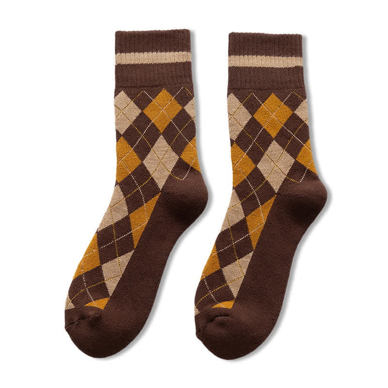Calzini in cotone stile britannico a quadri a rombi - Marrone - 6 paia - Taglia unica (US 6.5 - US 10) - image 9