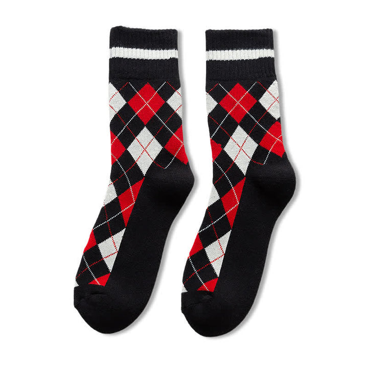 Calzini in cotone stile britannico a quadri a rombi - Nero - 6 paia - Taglia unica (US 6.5 - US 10) - image 17