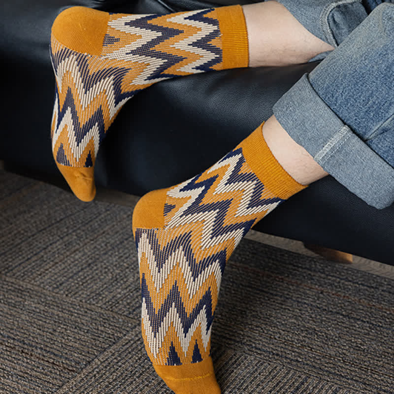 Calzini in cotone con motivo a zigzag retrò e funky