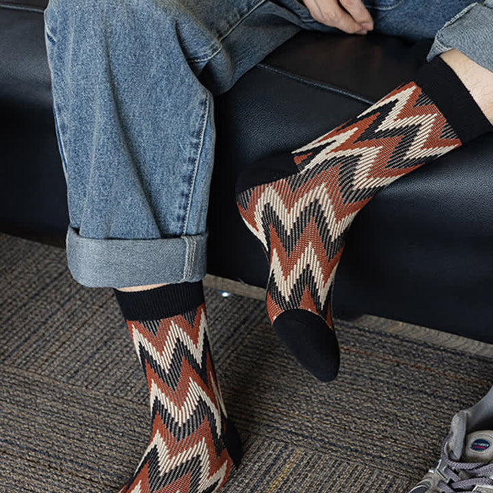 Calzini in cotone con motivo a zigzag retrò e funky