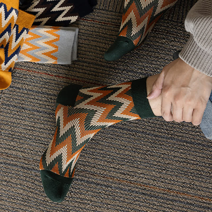 Calzini in cotone con motivo a zigzag retrò e funky