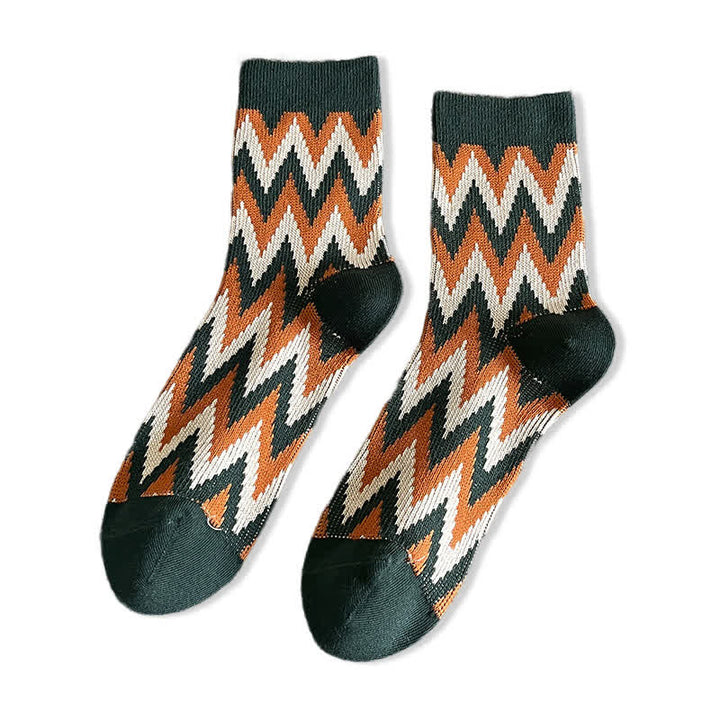 Calzini in cotone con motivo a zigzag retrò e funky - Verde scuro - 6 paia - Taglia unica (US 6.5 - US 10) - image 14