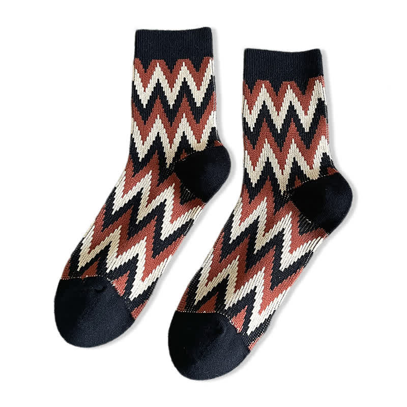 Calzini in cotone con motivo a zigzag retrò e funky - Nero - 6 paia - Taglia unica (US 6.5 - US 10) - image 1