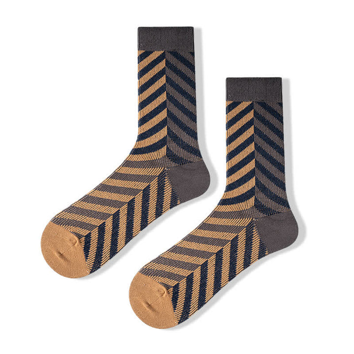 Calzini classici in cotone a righe con motivo a freccia colorblock - Beige e grigio - 6 paia - Taglia unica (US 6 - US 10) - image 11