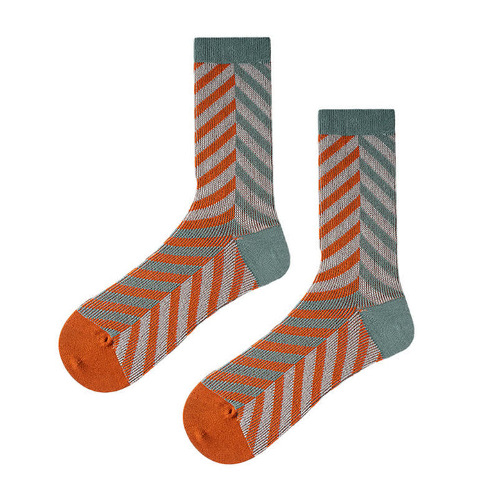 Calzini classici in cotone a righe con motivo a freccia colorblock - Arancione e grigio - 6 paia - Taglia unica (US 6 - US 10) - image 2