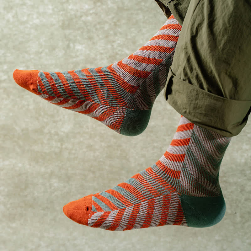 Calzini classici in cotone a righe con motivo a freccia colorblock - image 0