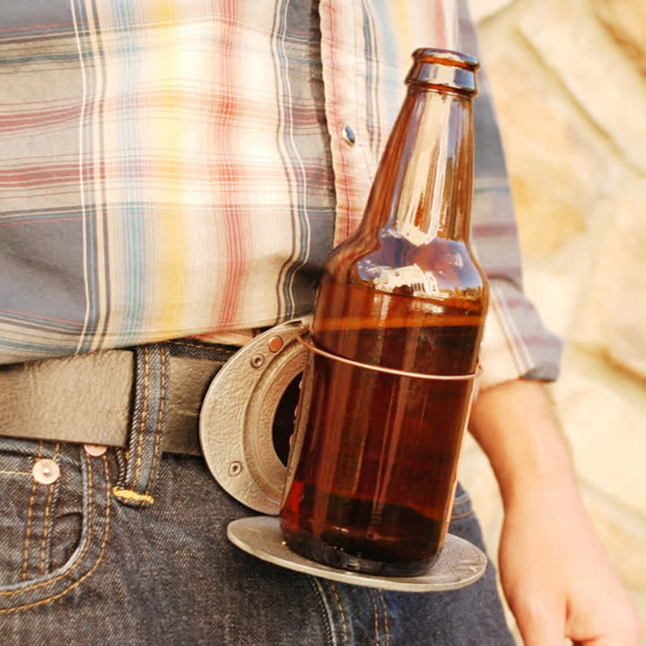 Cintura in pelle con fibbia porta birra creativa fai da te da uomo a forma di toro del selvaggio West