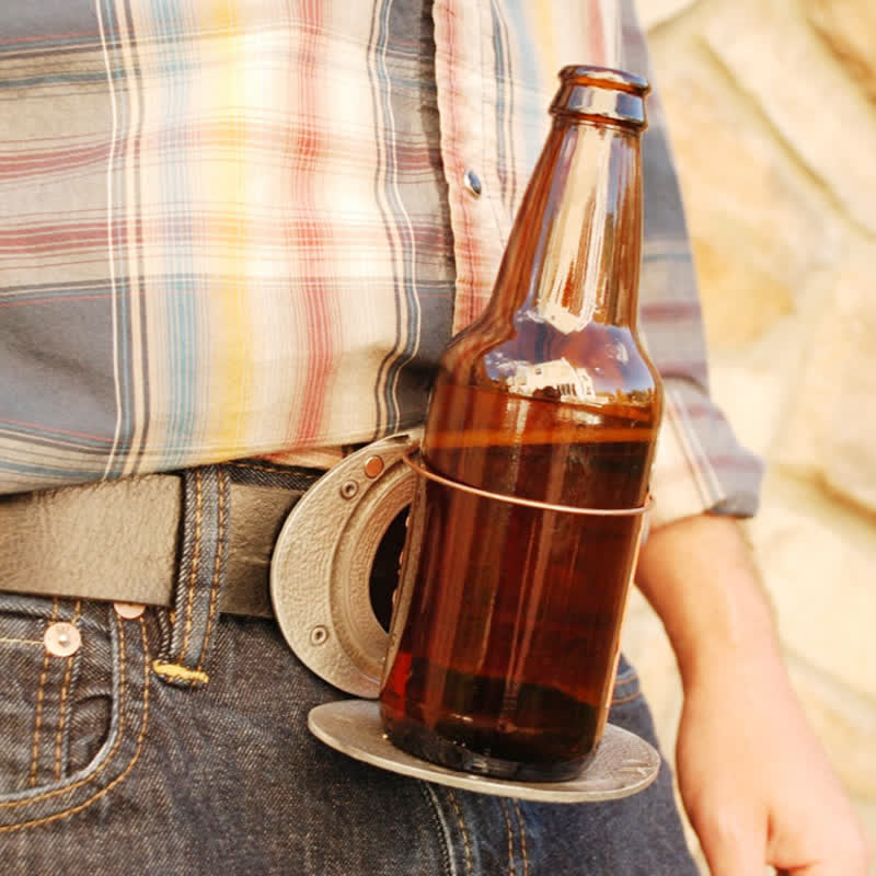 Cintura in pelle con fibbia porta birra creativa fai da te da uomo a forma di toro Longhorn
