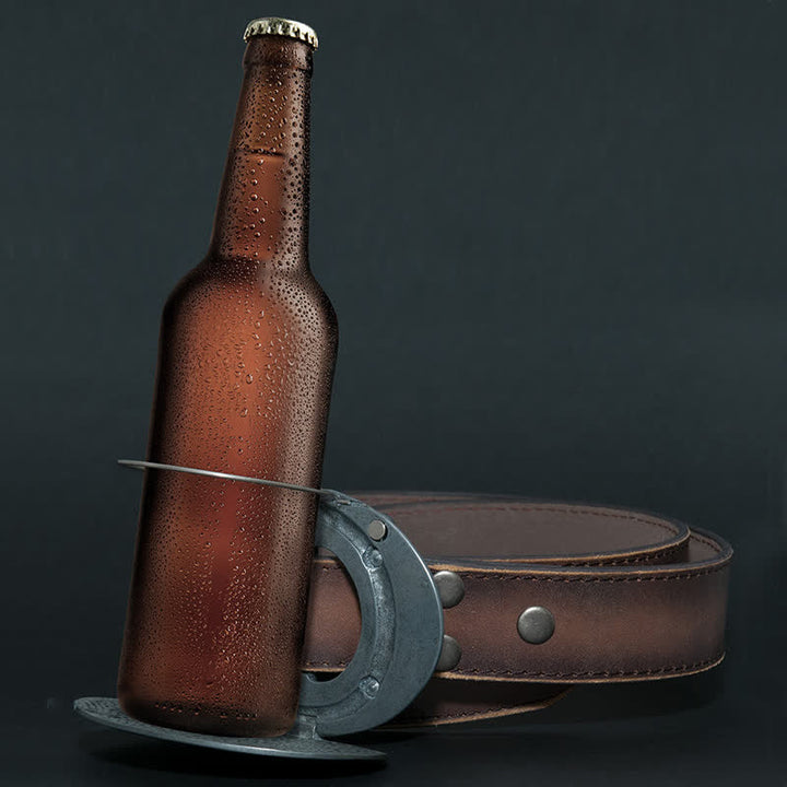 Cintura in pelle con fibbia porta birra creativa fai da te da uomo a forma di toro del selvaggio West