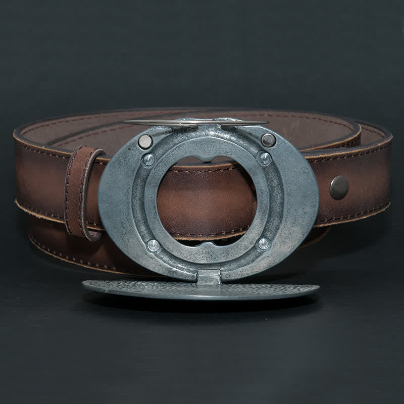 Cintura in pelle con fibbia porta birra creativa fai da te da uomo a forma di toro Longhorn