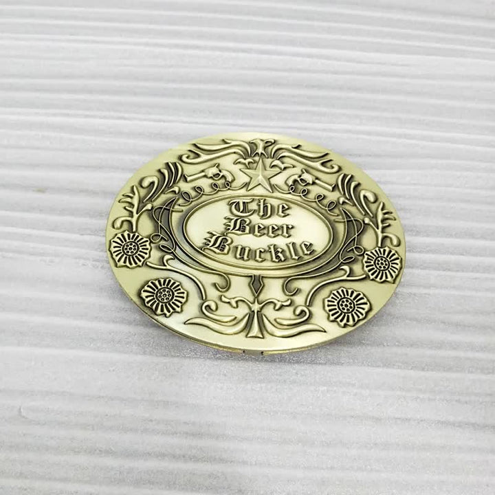 Cintura in pelle con fibbia porta birra creativa fai da te con incisione a forma di fiore da uomo - Bronzo antico - Senza cintura - Senza cintura - image 13