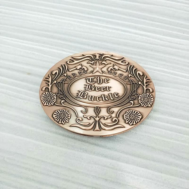 Cintura in pelle con fibbia porta birra creativa fai da te con incisione a forma di fiore da uomo - Rame antico - Senza cintura - Senza cintura - image 19