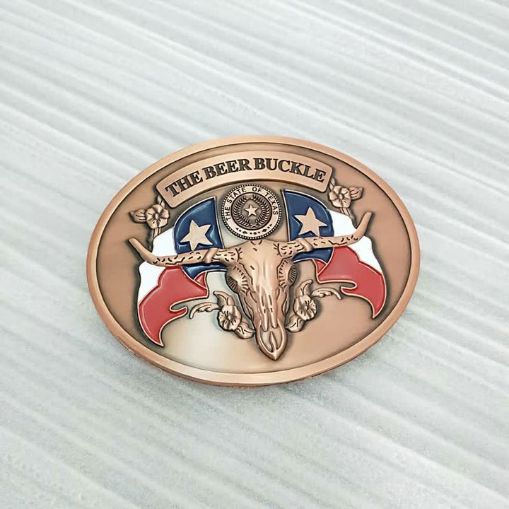 Cintura in pelle con fibbia porta birra creativa fai da te da uomo a forma di toro del selvaggio West