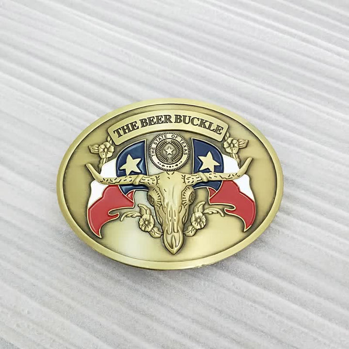 Cintura in pelle con fibbia porta birra creativa fai da te da uomo a forma di toro del selvaggio West