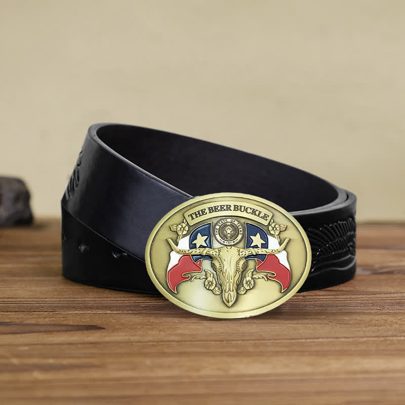 Cintura in pelle con fibbia porta birra creativa fai da te da uomo a forma di toro del selvaggio West