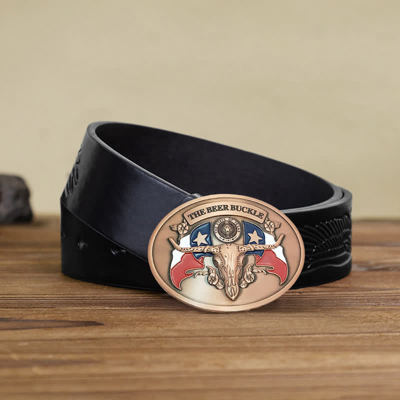 Cintura in pelle con fibbia porta birra creativa fai da te da uomo a forma di toro del selvaggio West