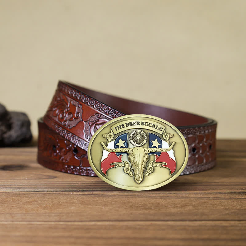 Cintura in pelle con fibbia porta birra creativa fai da te da uomo a forma di toro del selvaggio West