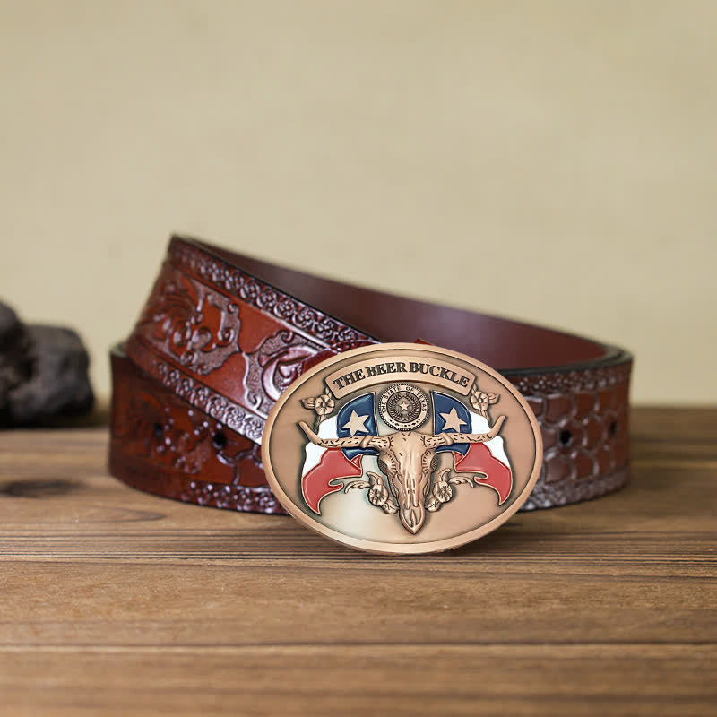 Cintura in pelle con fibbia porta birra creativa fai da te da uomo a forma di toro del selvaggio West