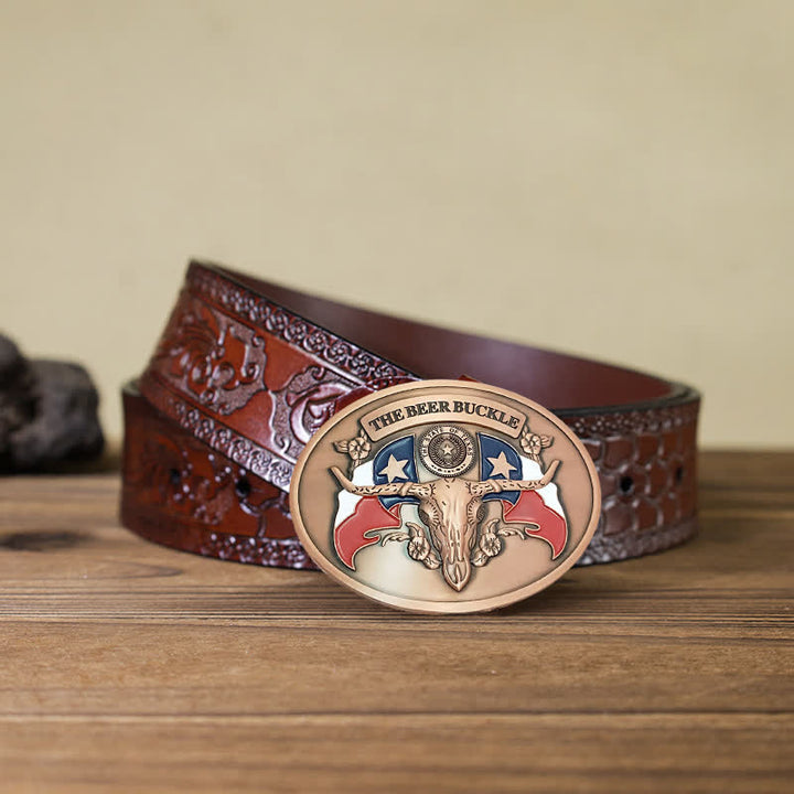 Cintura in pelle con fibbia porta birra creativa fai da te da uomo a forma di toro del selvaggio West