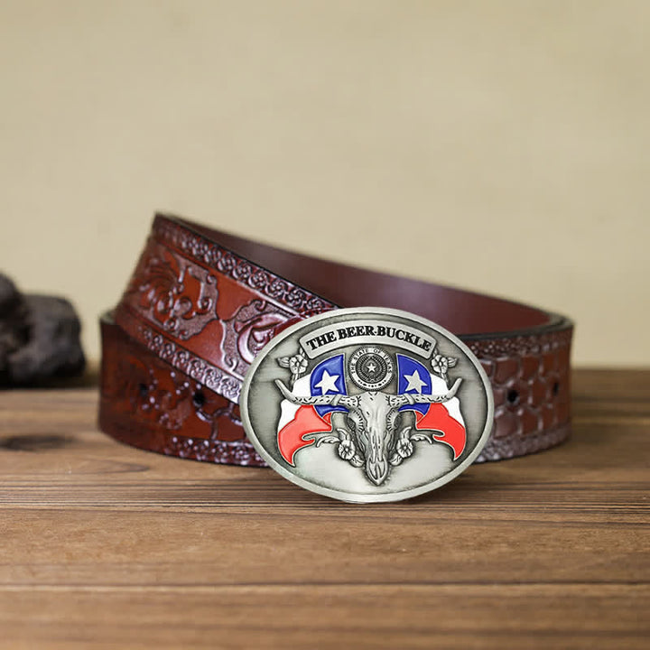 Cintura in pelle con fibbia porta birra creativa fai da te da uomo a forma di toro del selvaggio West