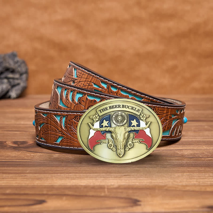 Cintura in pelle con fibbia porta birra creativa fai da te da uomo a forma di toro del selvaggio West