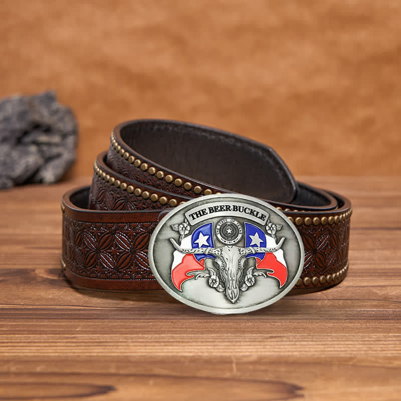 Cintura in pelle con fibbia porta birra creativa fai da te da uomo a forma di toro del selvaggio West