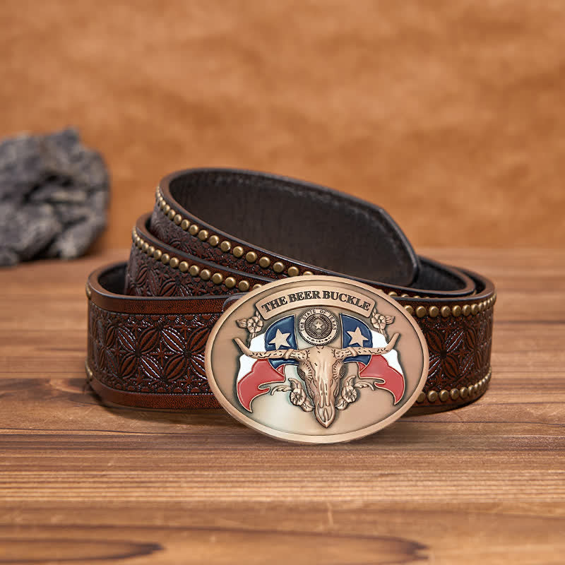 Cintura in pelle con fibbia porta birra creativa fai da te da uomo a forma di toro del selvaggio West
