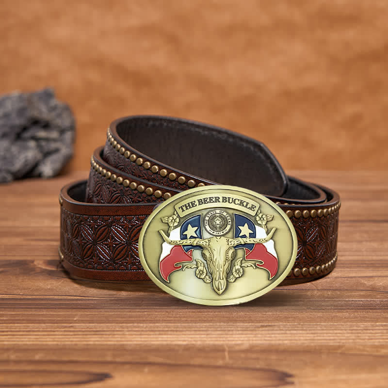 Cintura in pelle con fibbia porta birra creativa fai da te da uomo a forma di toro del selvaggio West