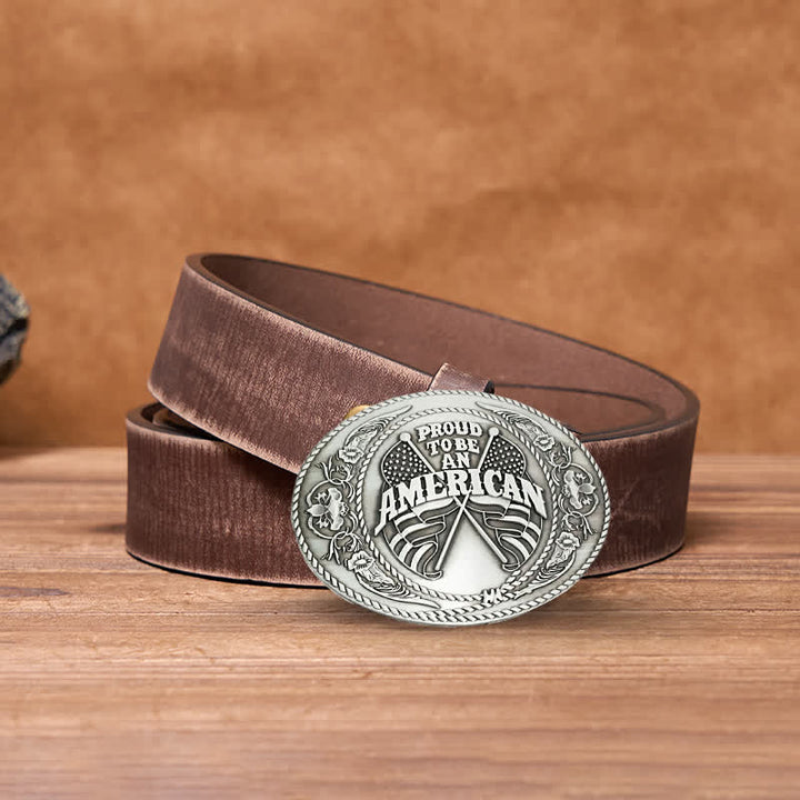 Cintura in pelle con fibbia porta birra creativa fai da te con doppia bandiera americana da uomo - Argento antico - Cintura marrone anticata - 42 - image 11