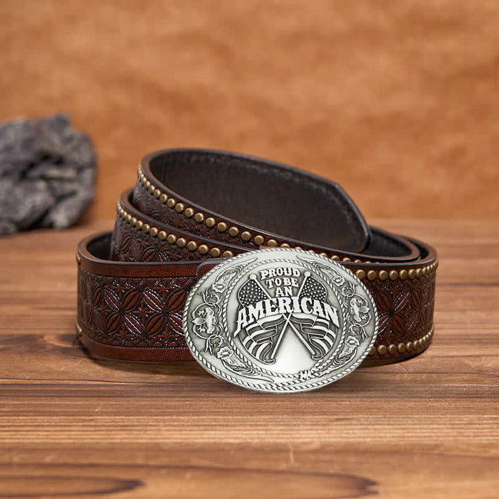 Cintura in pelle con fibbia porta birra creativa fai da te con doppia bandiera americana da uomo - Argento antico - Cintura con rivetti marroni - 42 - image 10