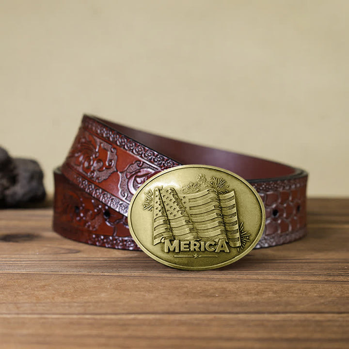 Cintura in pelle con fibbia porta birra creativa fai da te da uomo con bandiera Merica Pride - Bronzo antico - Cintura marrone intagliata - 42 - image 18