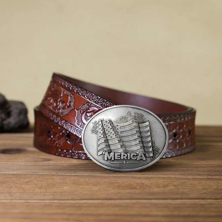 Cintura in pelle con fibbia porta birra creativa fai da te da uomo con bandiera Merica Pride - Argento antico - Cintura marrone intagliata - 42 - image 12