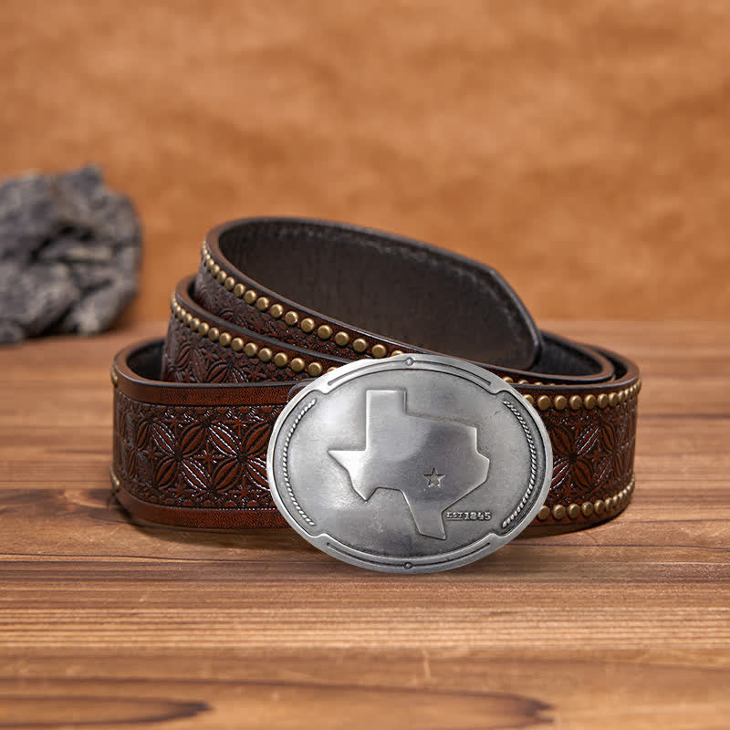 Cintura in pelle con fibbia porta birra creativa fai da te con mappa dello stato del Texas da uomo
