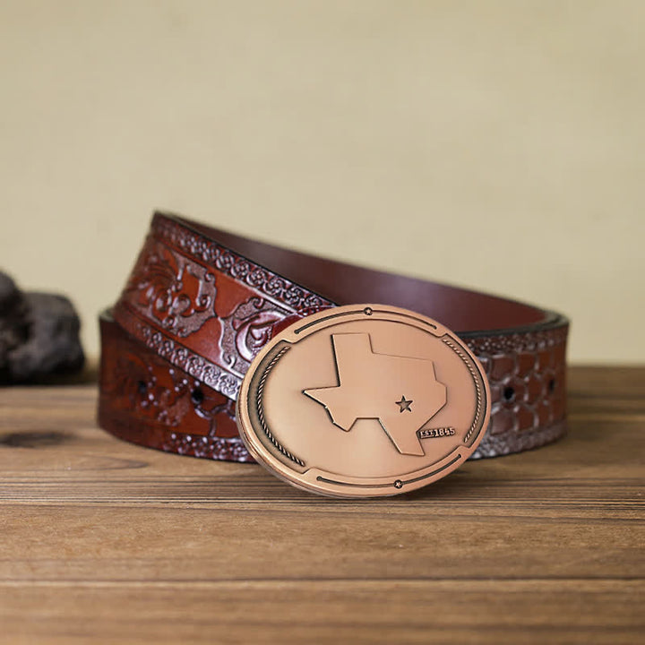 Cintura in pelle con fibbia porta birra creativa fai da te con mappa dello stato del Texas da uomo