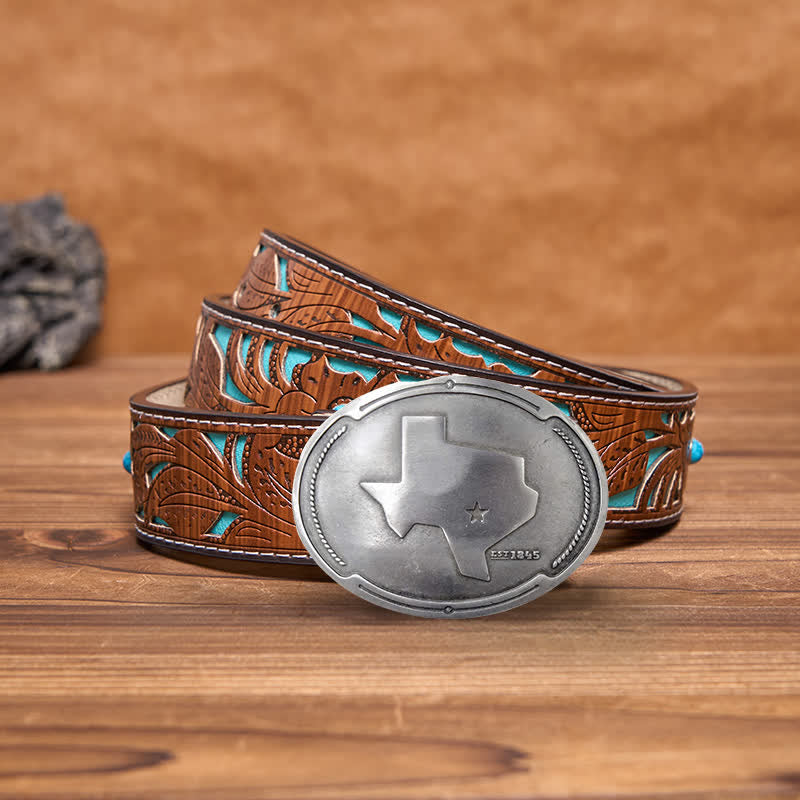 Cintura in pelle con fibbia porta birra creativa fai da te con mappa dello stato del Texas da uomo